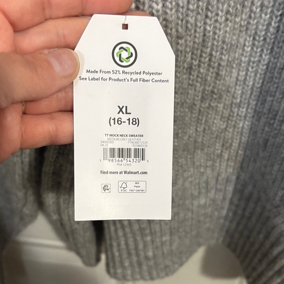 Time and Tru Gray Ribbed Crewneck Sweater - Picture 6 of 6